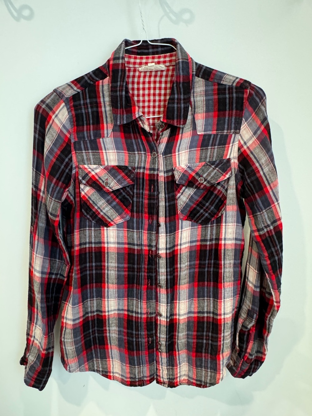 Hydraulic Red and Black Women's  Plaid Button-Up Shirt Size Medium